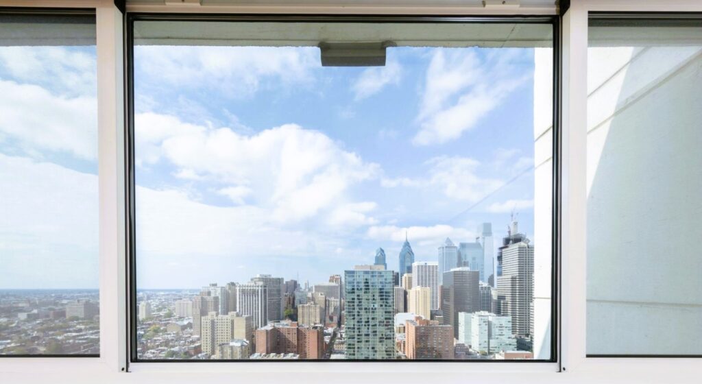 Panoramic window overlooking the city