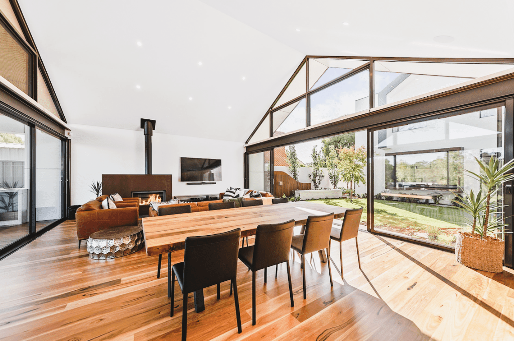 Interior in a house with panoramic windows