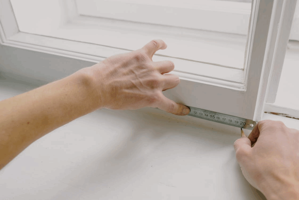 Crop worker measuring window frame with ruler
